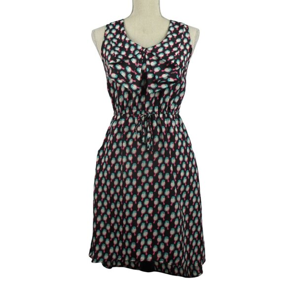 BeBop Black Crepe Ruffle Front Bird Print Blouson Hi-Low Size XS Graphic Print - Picture 1 of 7